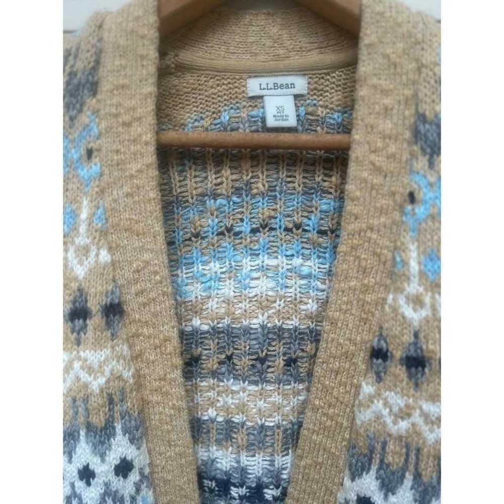LL Bean Fair Isle Cardigan Sweater XS Wool Blend Button Front Nordic Winter - Picture 3 of 5
